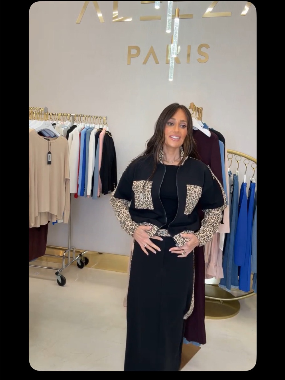 Aleeza Paris - Black Leopard-Trim Bomber Jacket - Picture 2 of 3